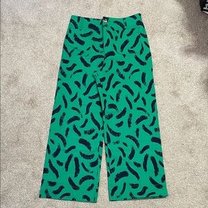Anthropologie Green and Navy Wide Leg Colette Pants
